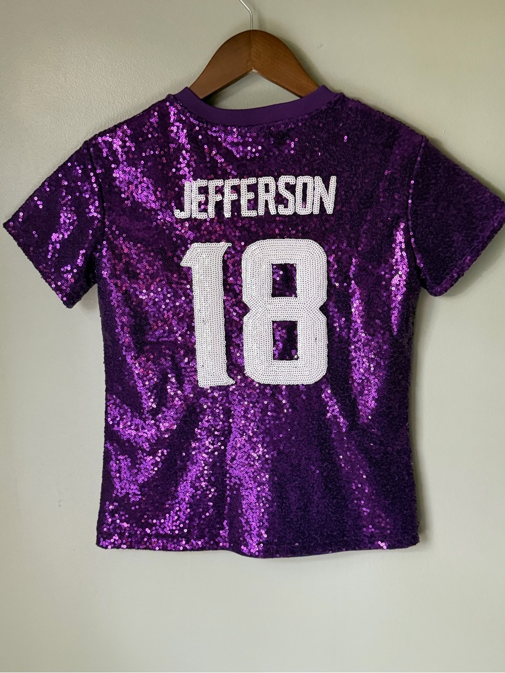 NFL Vikings Justin Jefferson Sequin Girls Short Sleeve